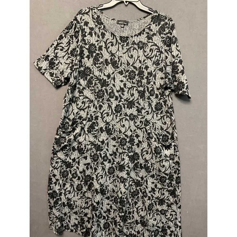 Violet B Woman Dress 2X Romantic Goth Floral Rib Knit Stretch Pullover